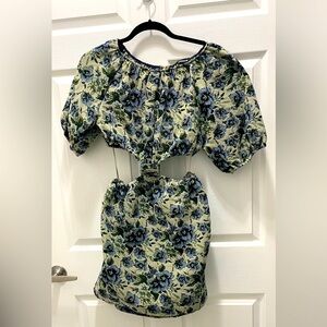 Floral Cut-out Dress with Blue and Green Pattern